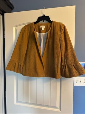 LOFT Mustard Textured Open-Front Bell Sleeve Jacket